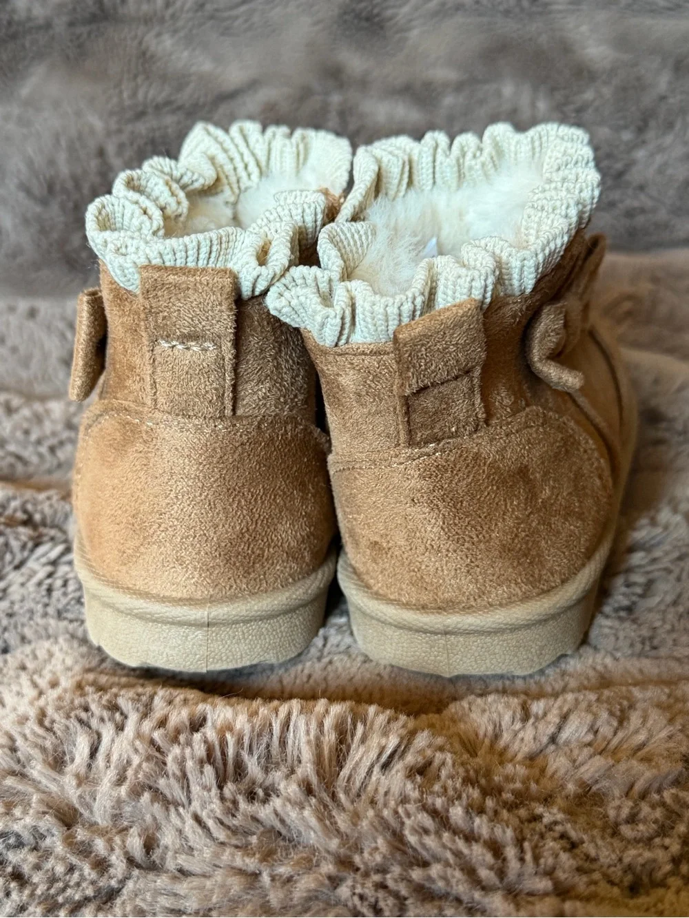 Kids Suede Bow Booties in Tan size 5 (toddler)